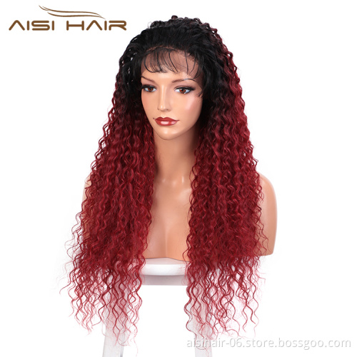 Aisi Hair 13x6 Long Wavy Ombre Red Dark Root Wig Kinky Curly Wave Lace Frontal Wig Cosplay Front Lace Hair Wigs For Black Women